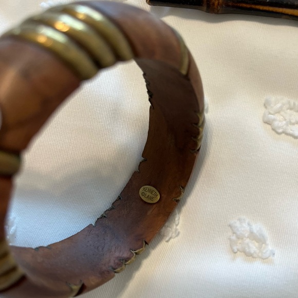 Kenneth Lane GORGOUS wood and brass bangle bracelet chunky statement piece - Picture 4 of 9